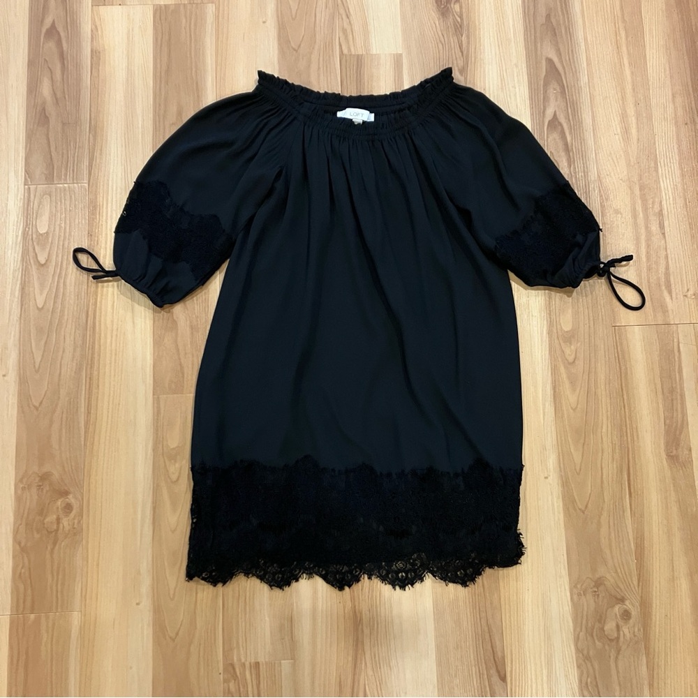 Loft Women’s Mini Black Flare 3/4 Sleeve Dress